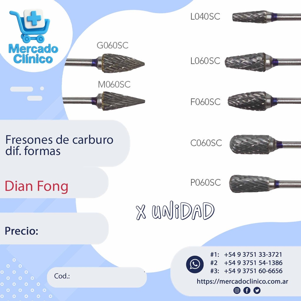 Fresones de Carburo de tungsteno - diferentes formas - x unidad - Diang Fong