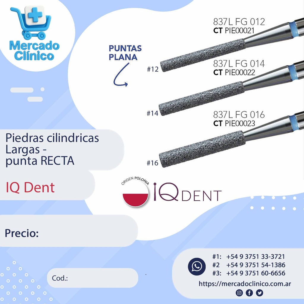 Piedras cilíndricas largas PUNTA RECTA- Iq Dent