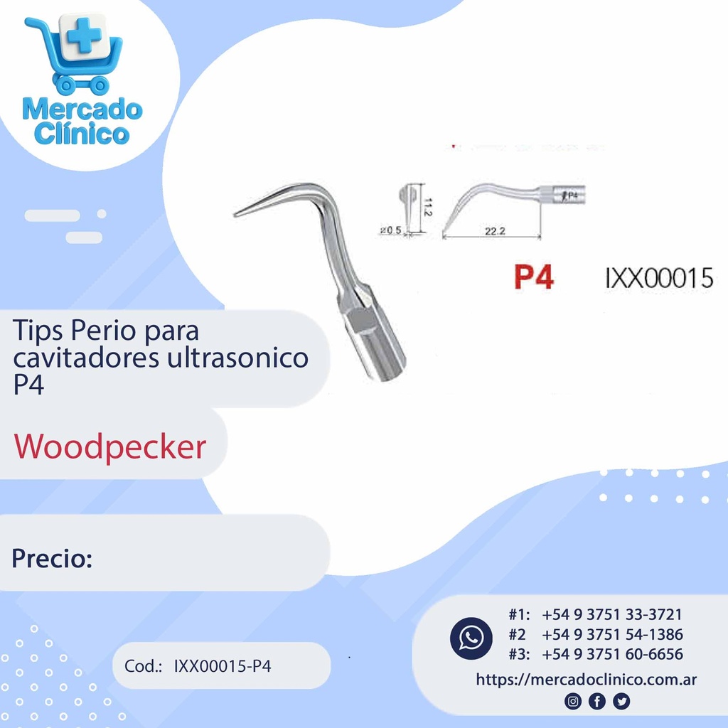 Puntas Tips  P4 - PERIO - Para cavitador Ultrasonico - Woodpecker