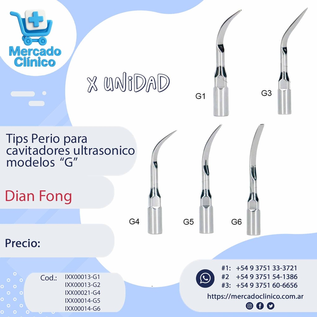 Tips Perio para  cavitadores ultrasonico modelos  “G” - x unidad - Woodpecker