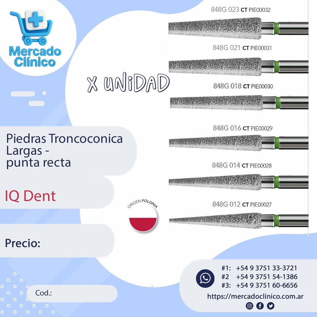 Piedras Troncoconica Largas - punta recta - IQ Dent