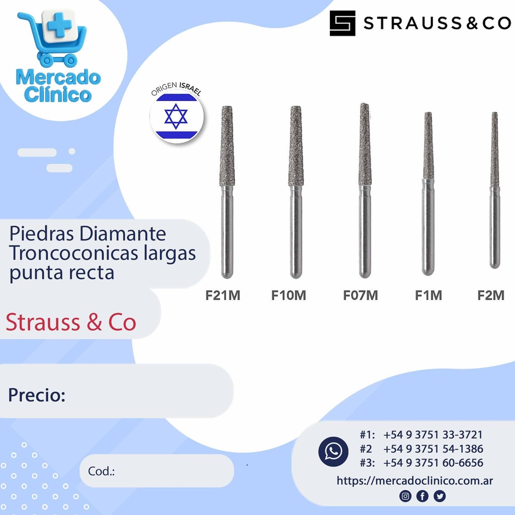 Piedras Diamante Troncoconicas largas punta recta - Strauss & Co