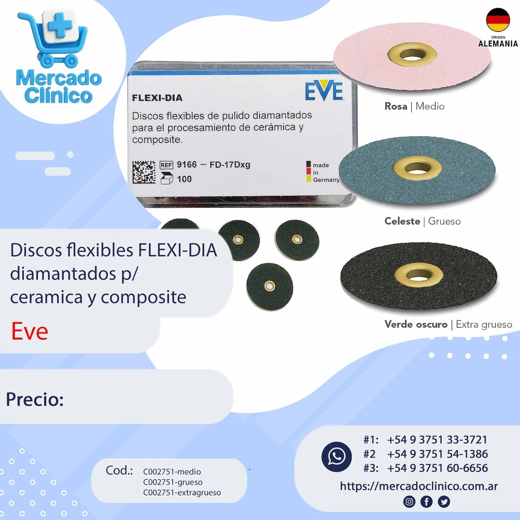  Discos flexibles FLEXI-DIA diamantados p/ cerámica y composite x unidad - EVE