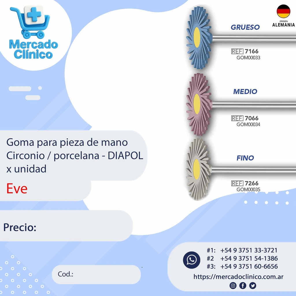 Goma para pieza de mano Circonio / porcelana - DIAPOL Twist x unidad - EVE