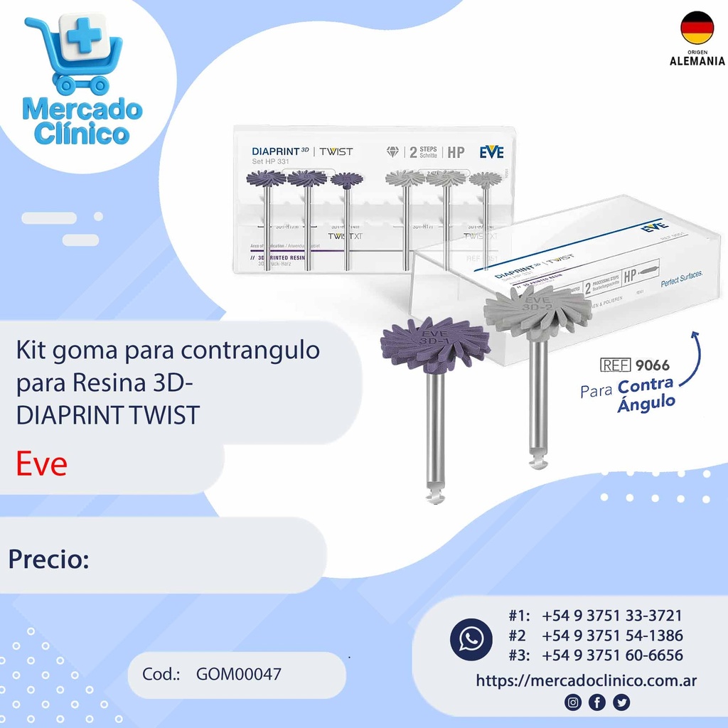 Kit goma para contrangulo para Resina 3D-  DIAPRINT TWIST - EVE