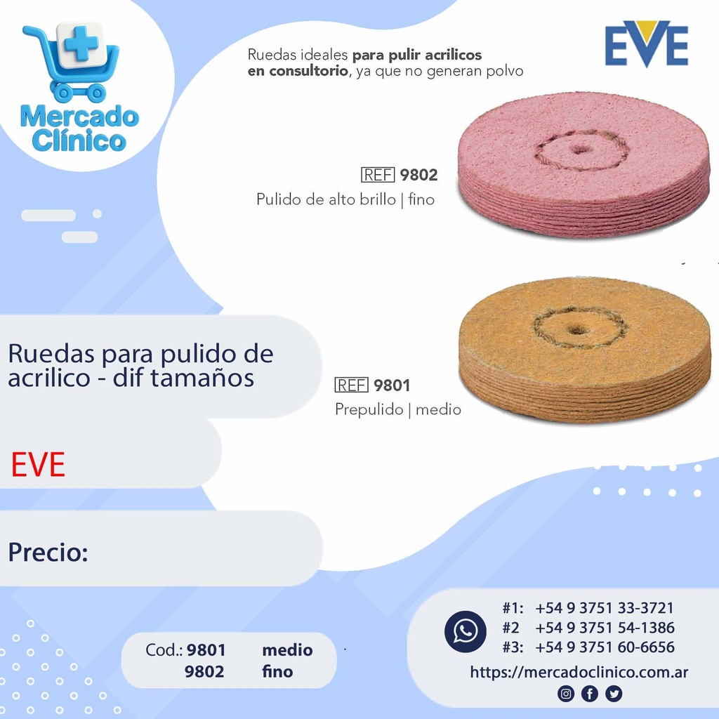 Ruedas para pulido de acrilico - dif tamaños - Eve