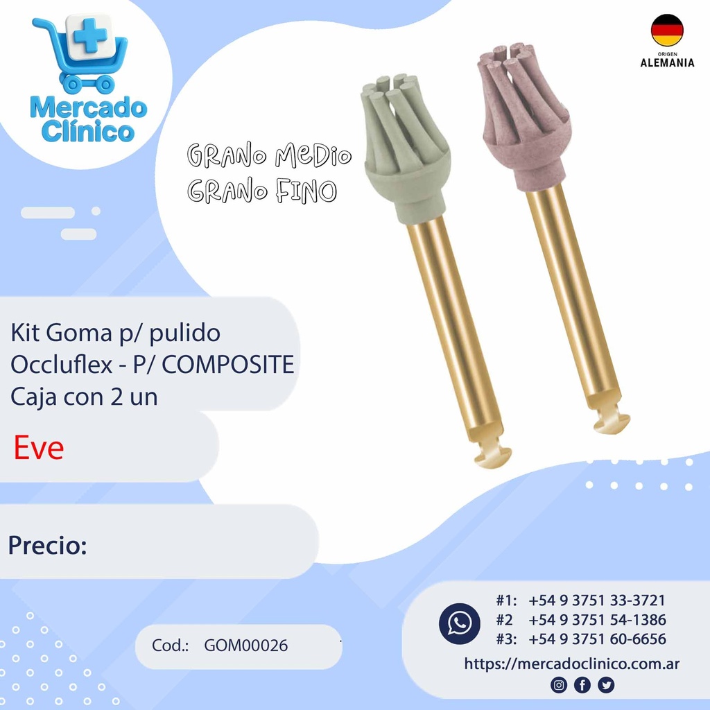 Kit Goma p/ pulido Occluflex PARA COMPOSITE- Caja con 2 un - Eve