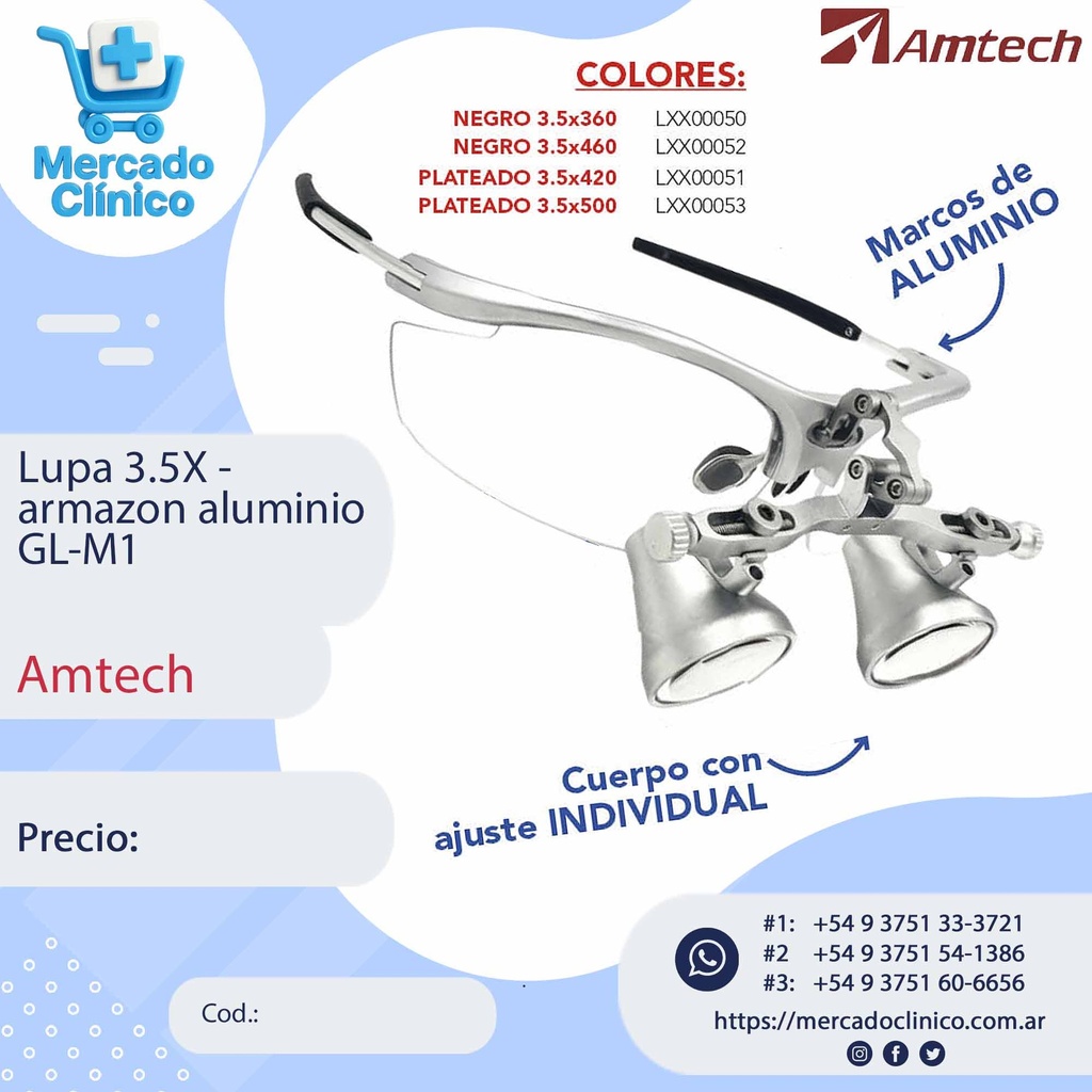 Lupa 3.5X armazon aluminio - GL-M1 - Amtech