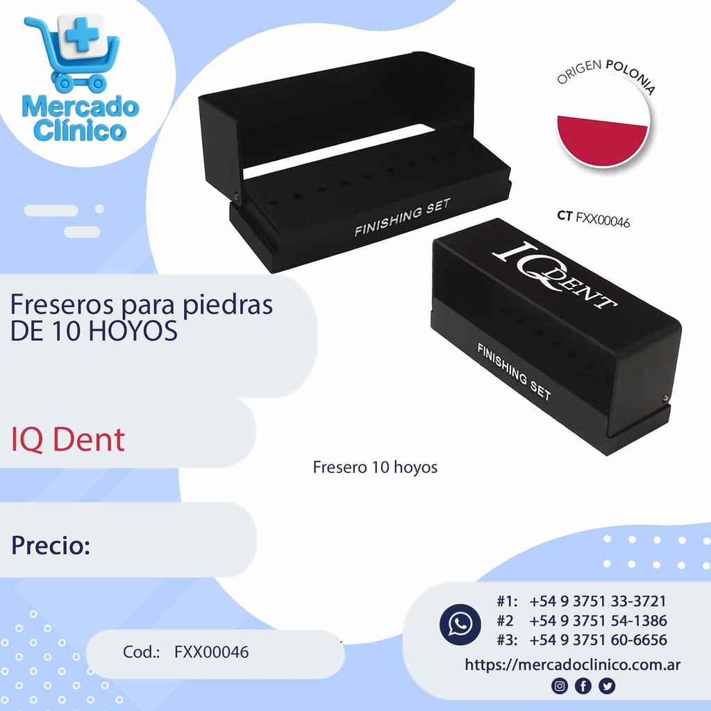 Fresero metálico para piedras   con 10 hoyos - IQ Dent