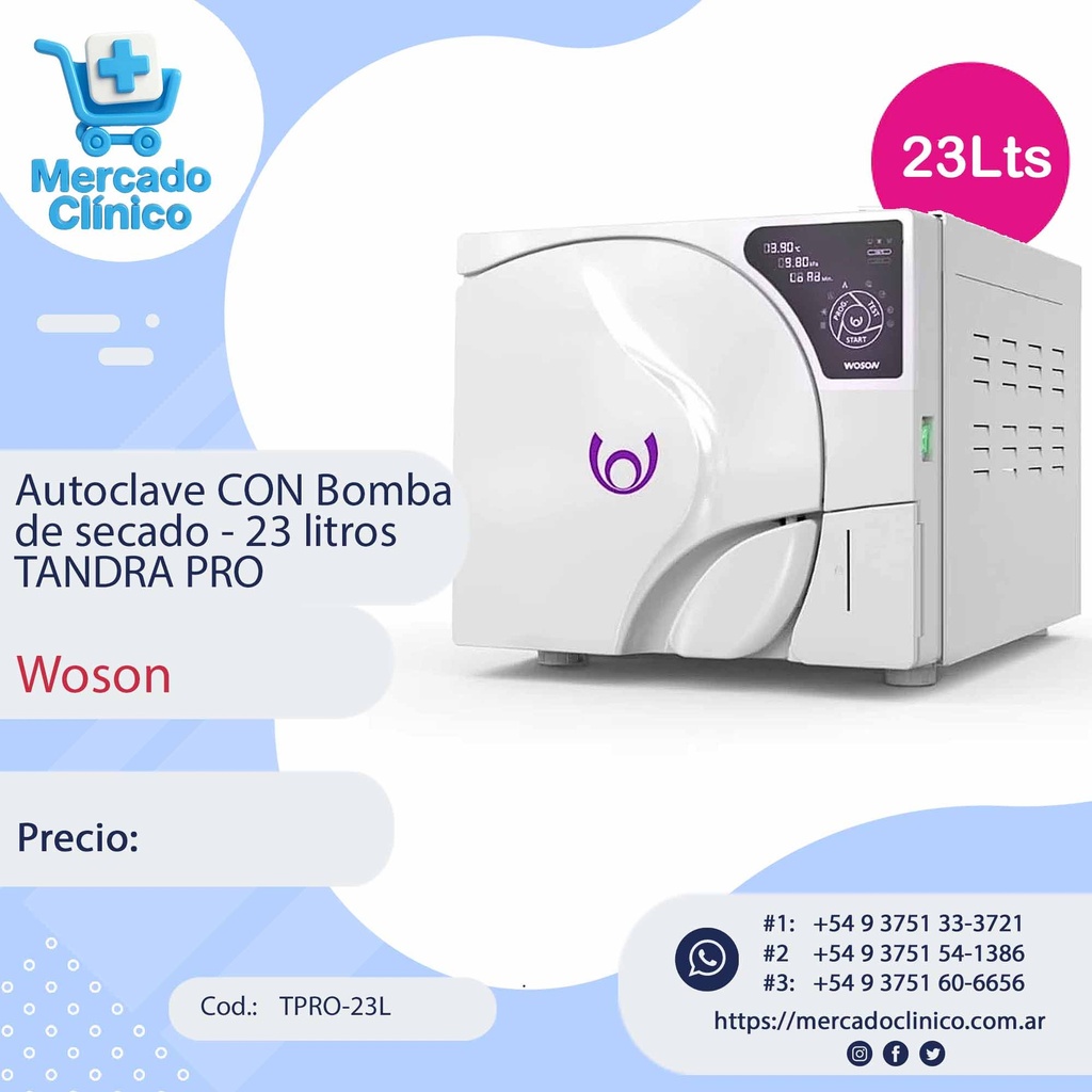 Autoclave TANDA PRO 23LT B Panel Tactil -Con Bomba de secado - Woson