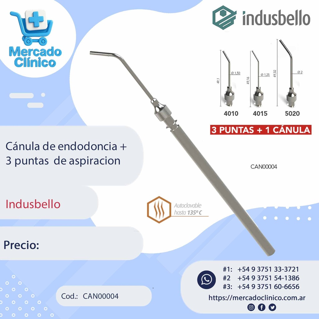 Cánula de endodoncia +  3 puntas  de aspiracion - Insubello