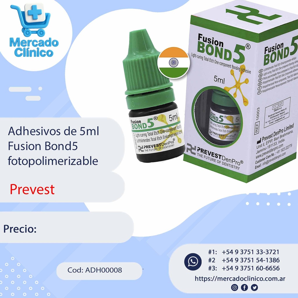 Adhesivos de 5ml Fusion Bond5 fotopolimerizable - Prevest