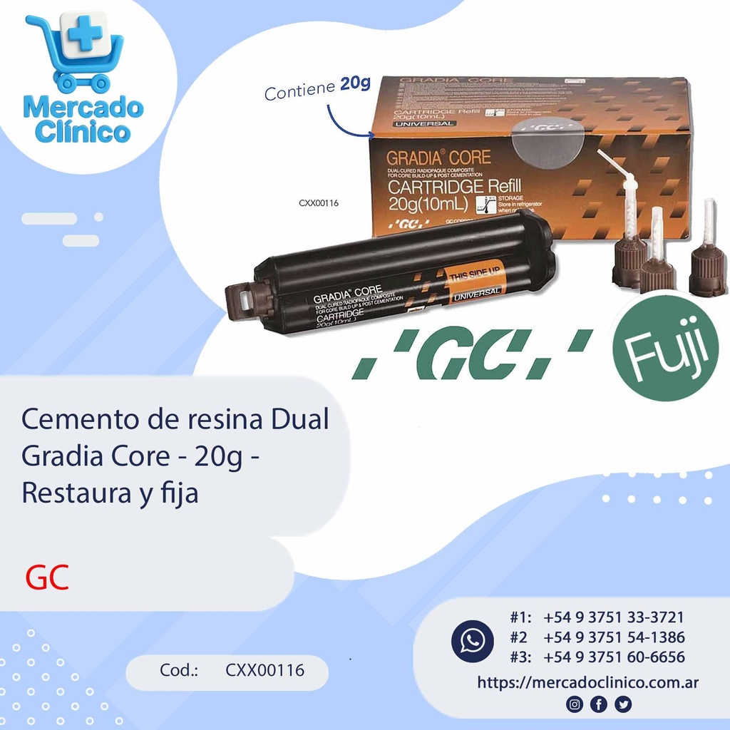 Cemento de resina Dual Gradia Core - 20g - Restaura y fija - GC