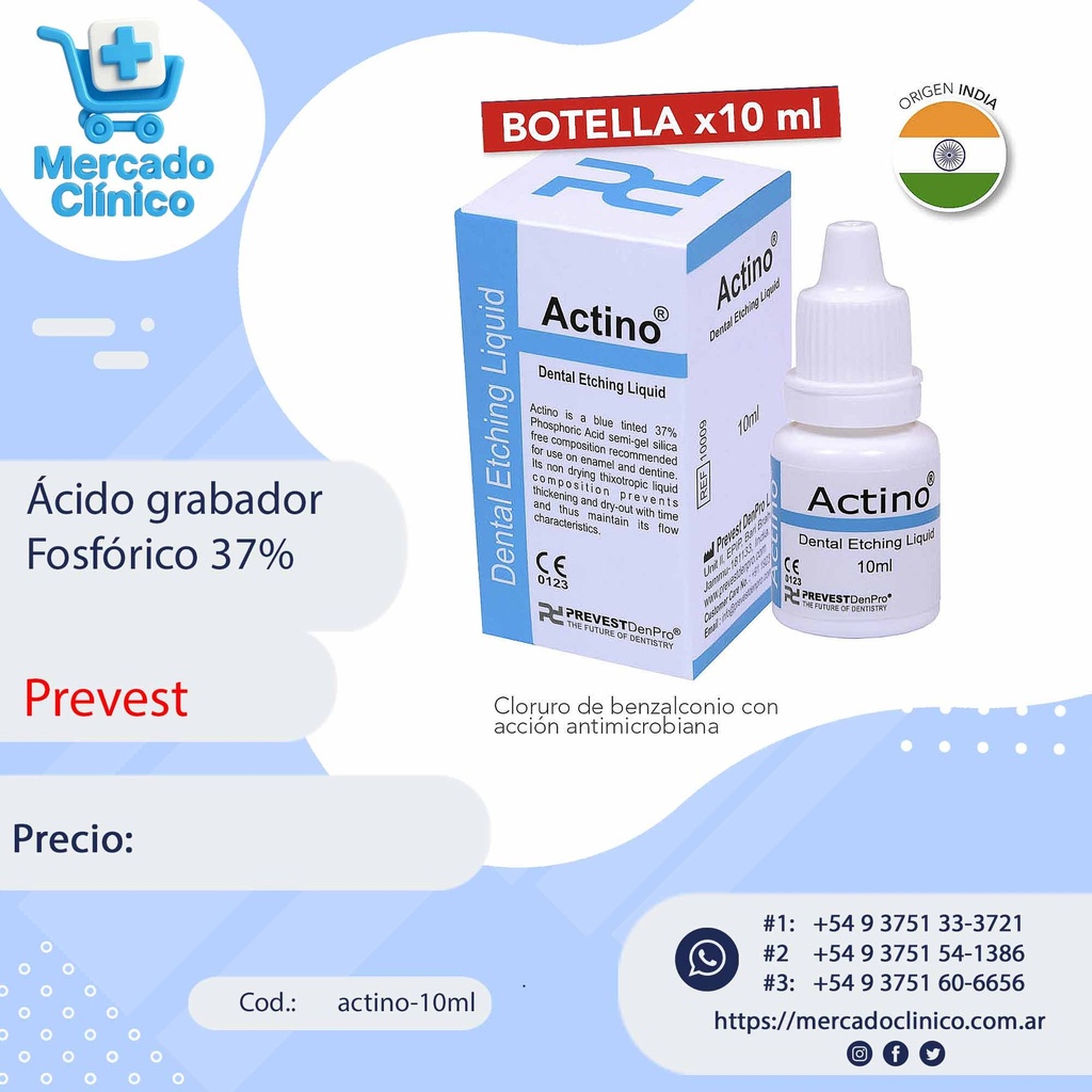 Ácido grabador Fosfórico 37% Actino - 10 ml - Prevest