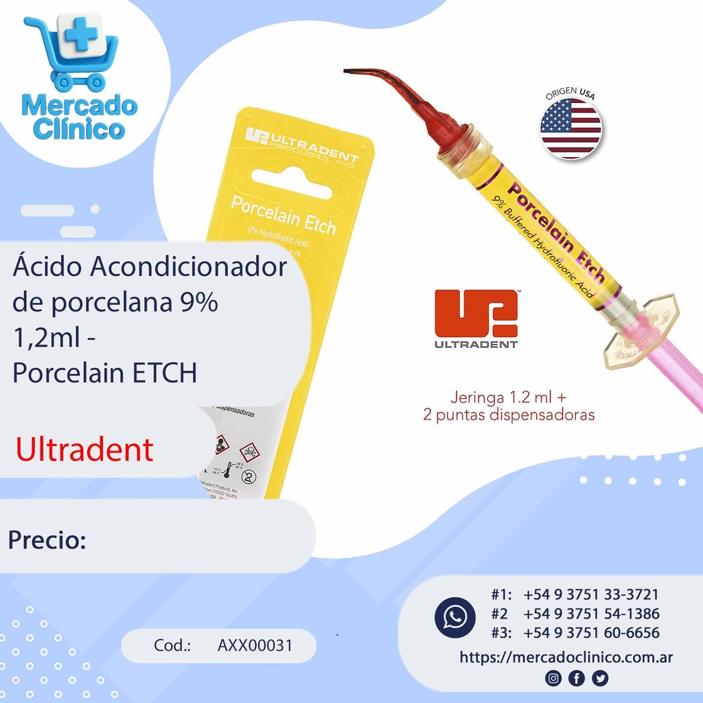 Ácido Acondicionador de porcelana 9%  1,2ml -  Porcelain ETCH - Ultradent
