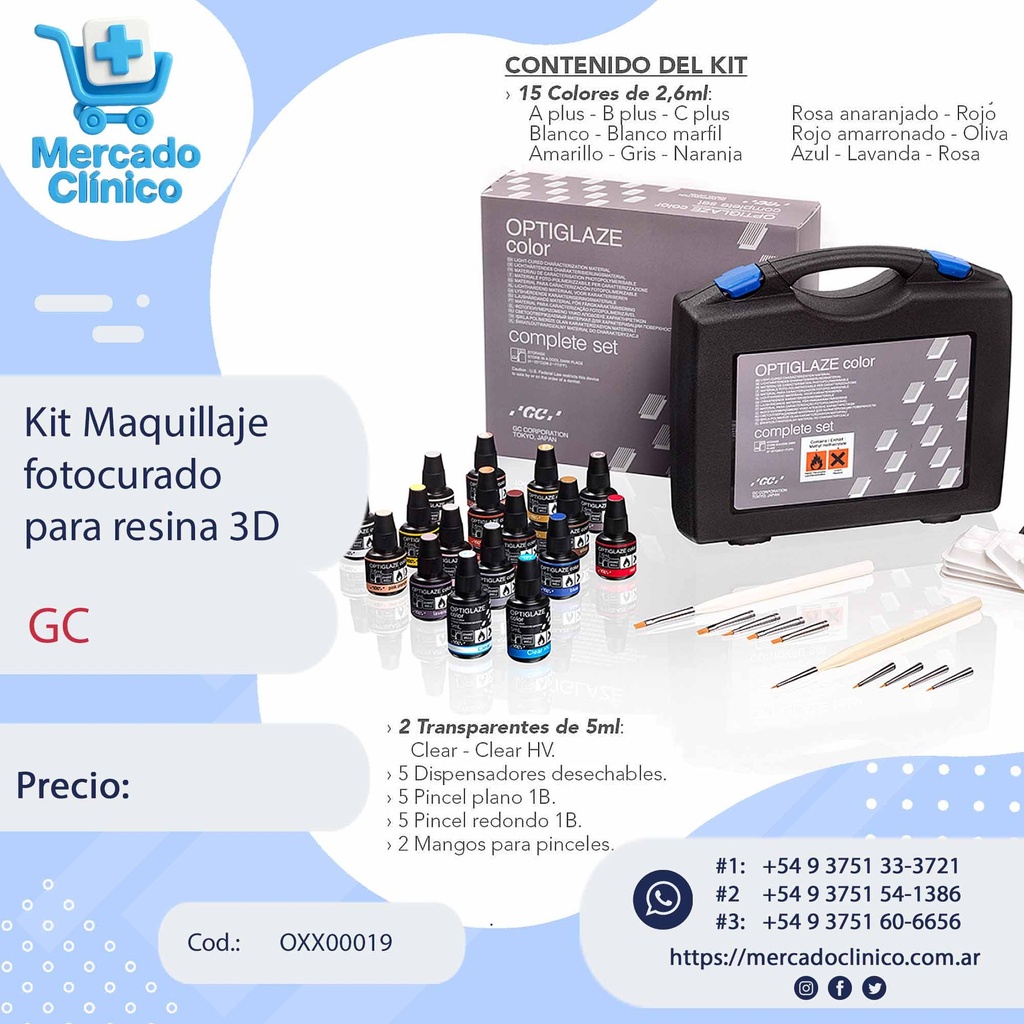 Kit de Maquillaje fotocurado Optiglaze Color para resina 3D / composite / bases acrilicas / dientes acrilicos - GC