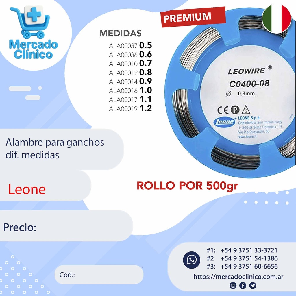 Alambre para ganchos dif. medidas 500 GR - Leone