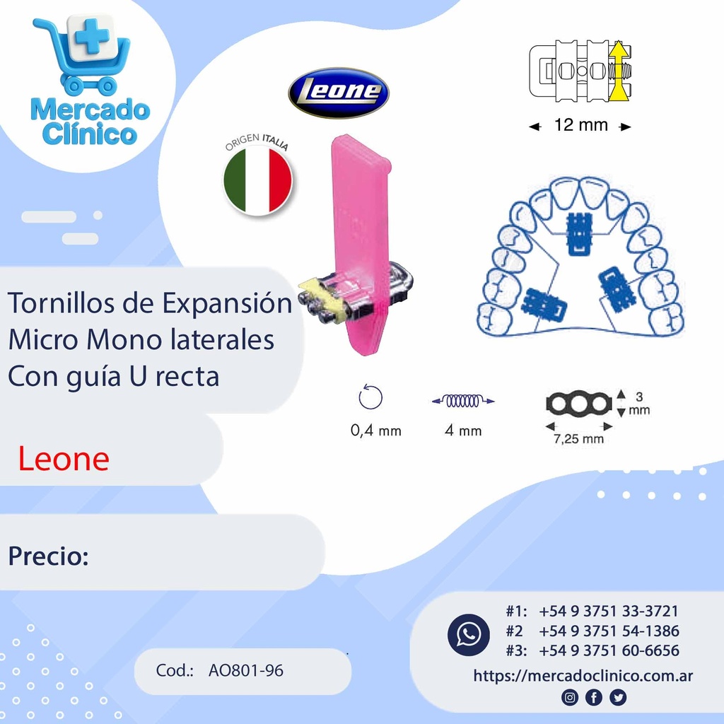 Tornillos expansor / disyuntor - Expansión  Micro Mono laterales Con guía U recta - Leone