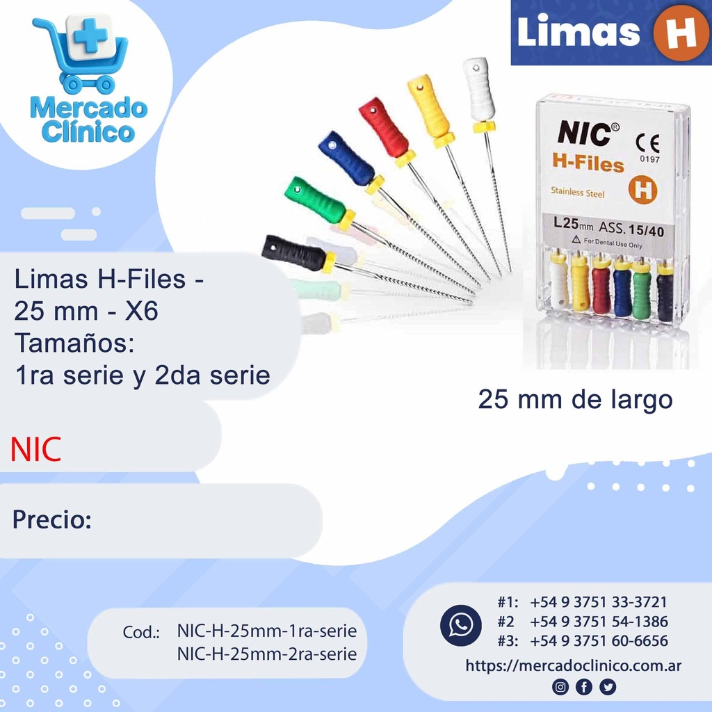 Limas H - 25 mm X6  Tamaños: 1ra serie y 2da serie - NIC