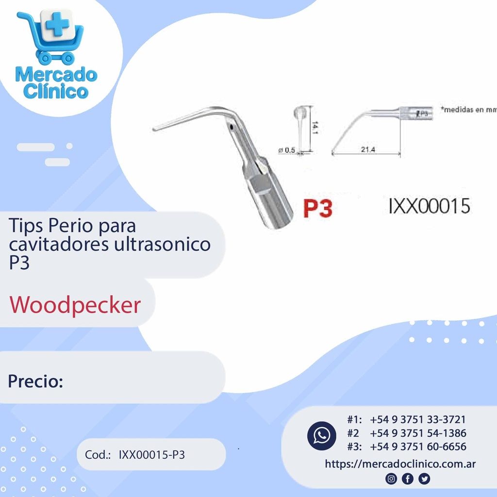 Puntas Tips  P3 - Para cavitador Ultrasonico - Woodpecker (copia)