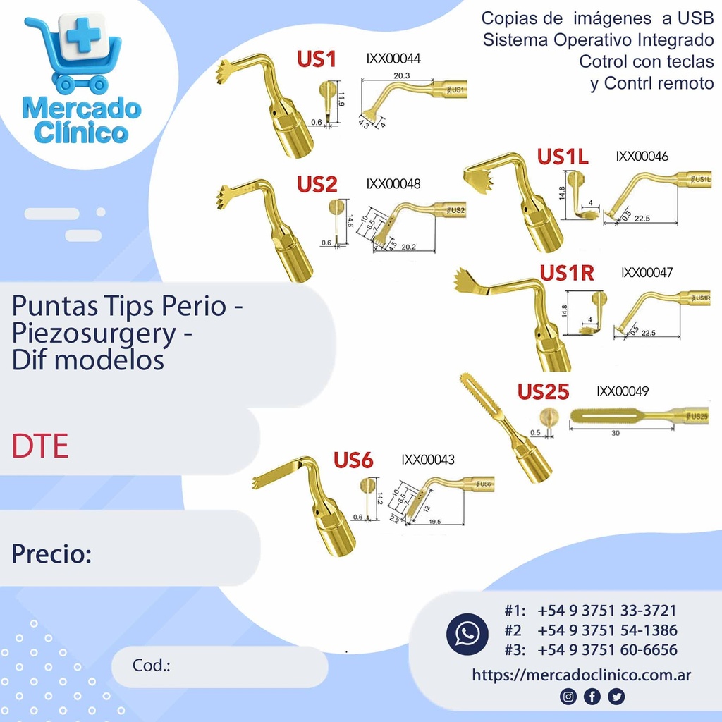 Puntas Tips Perio -  Piezosurgery - Dif modelos - DTE