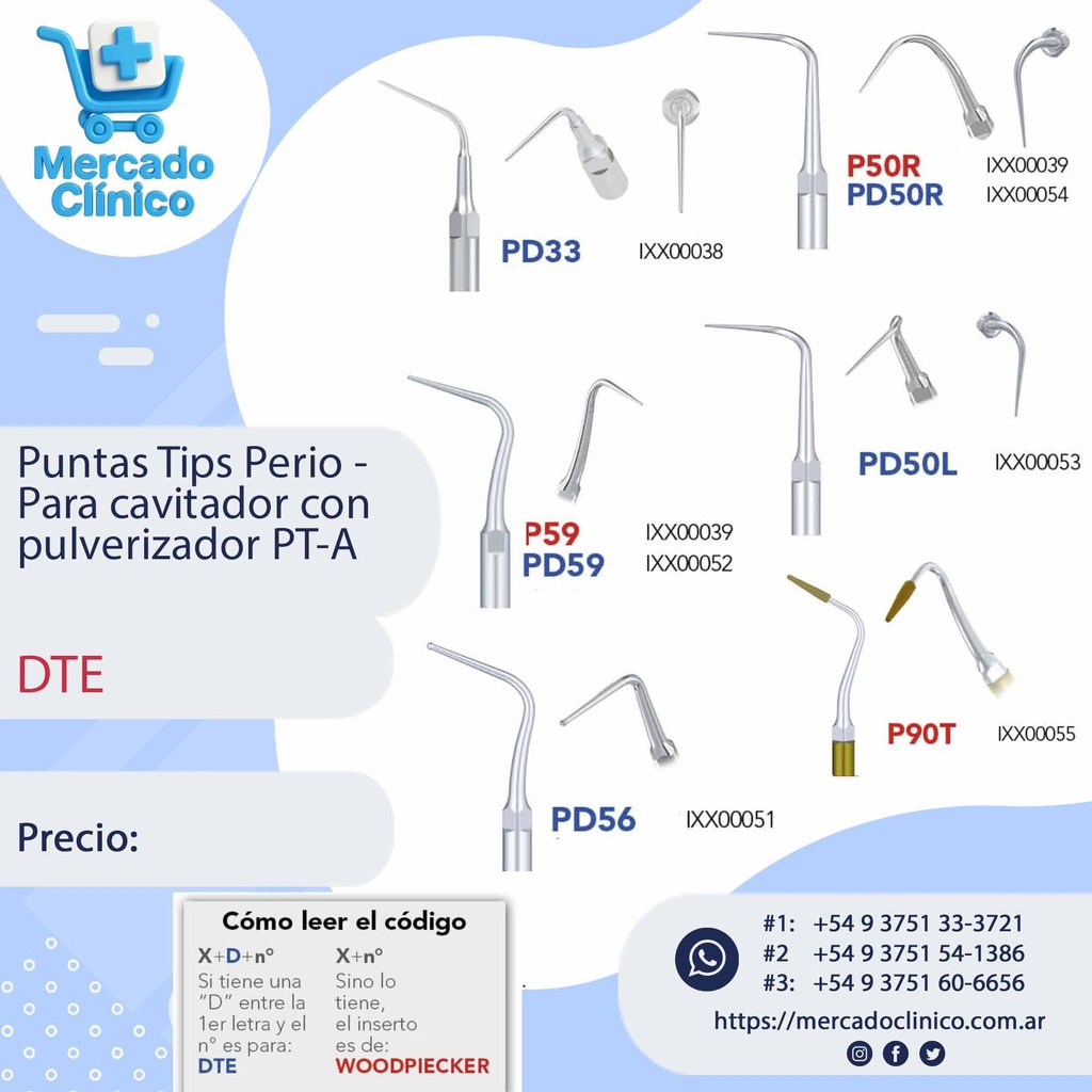 Puntas Tips Perio -  Para cavitador con pulverizador PT-A - DTE