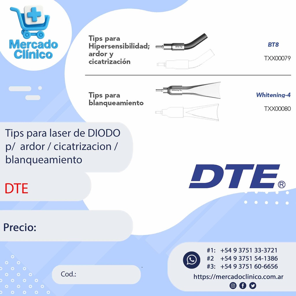 Tips para laser de DIODO p/  ardor / cicatrizacion / blanqueamiento - DTE