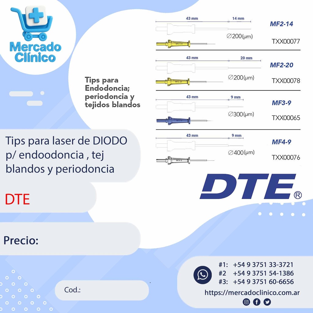 Tips para laser de DIODO p/ endoodoncia , tej blandos y periodoncia - DTE