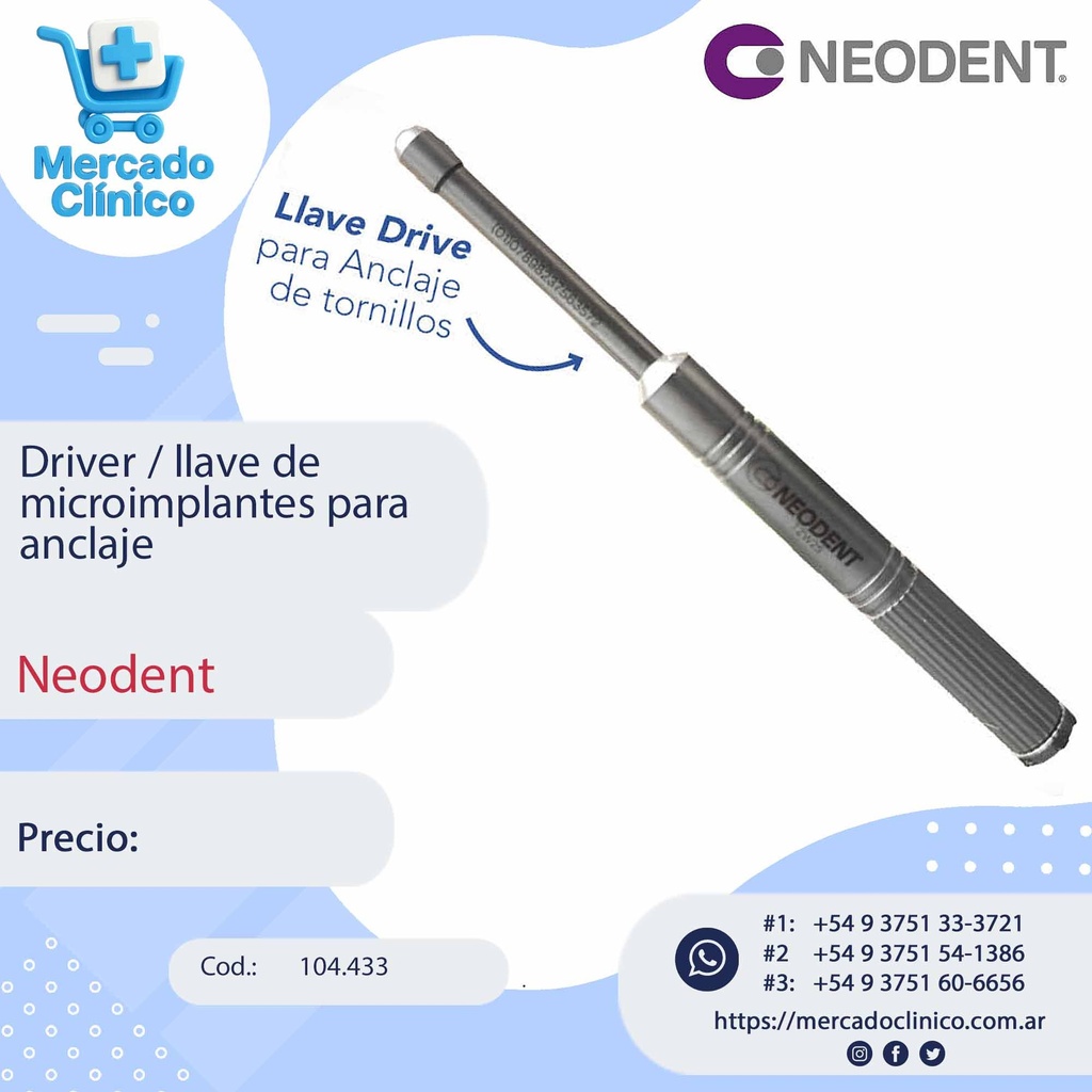 Driver / llave de microimplantes para anclaje - Neodent