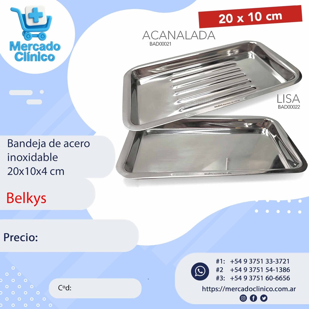 Bandeja de acero inoxidable  20x10x4 cm - Belkys