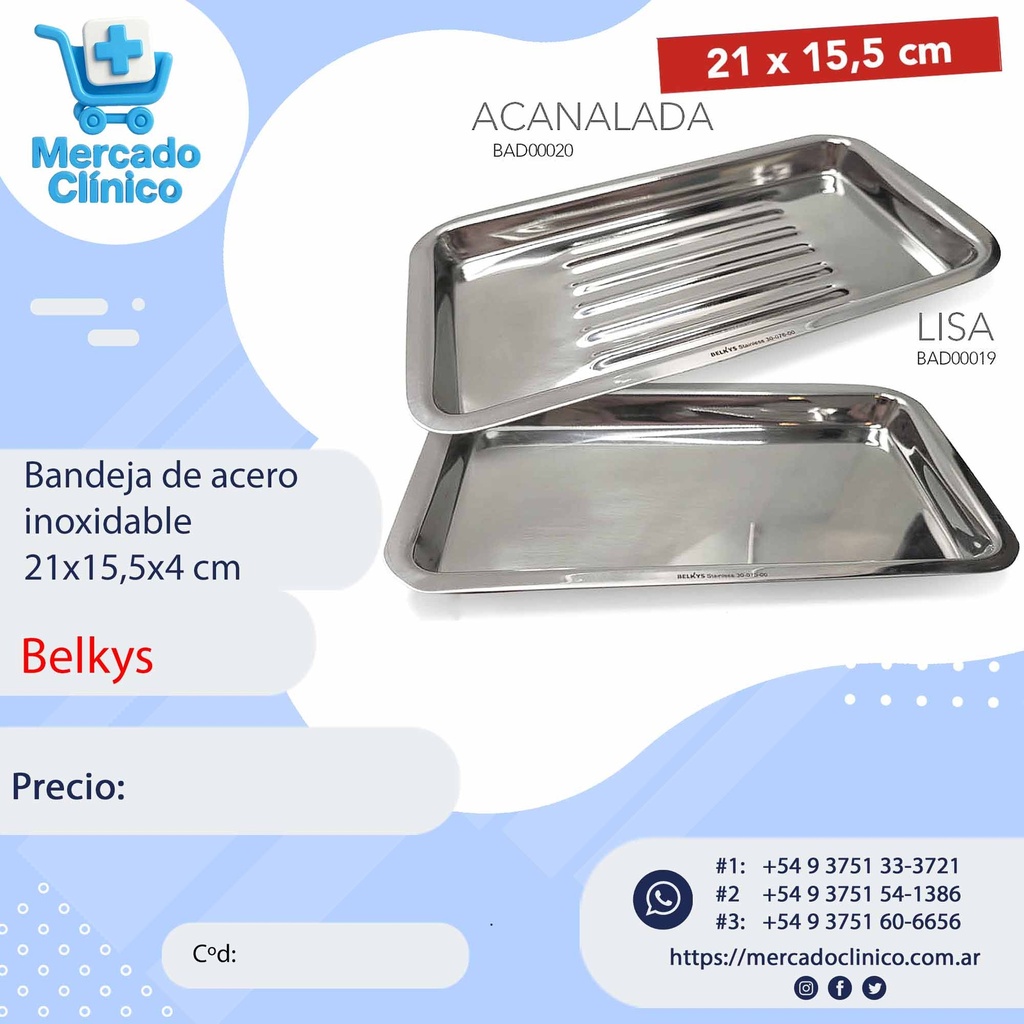Bandeja de acero inoxidable  21x15,5x4 cm - Belkys  