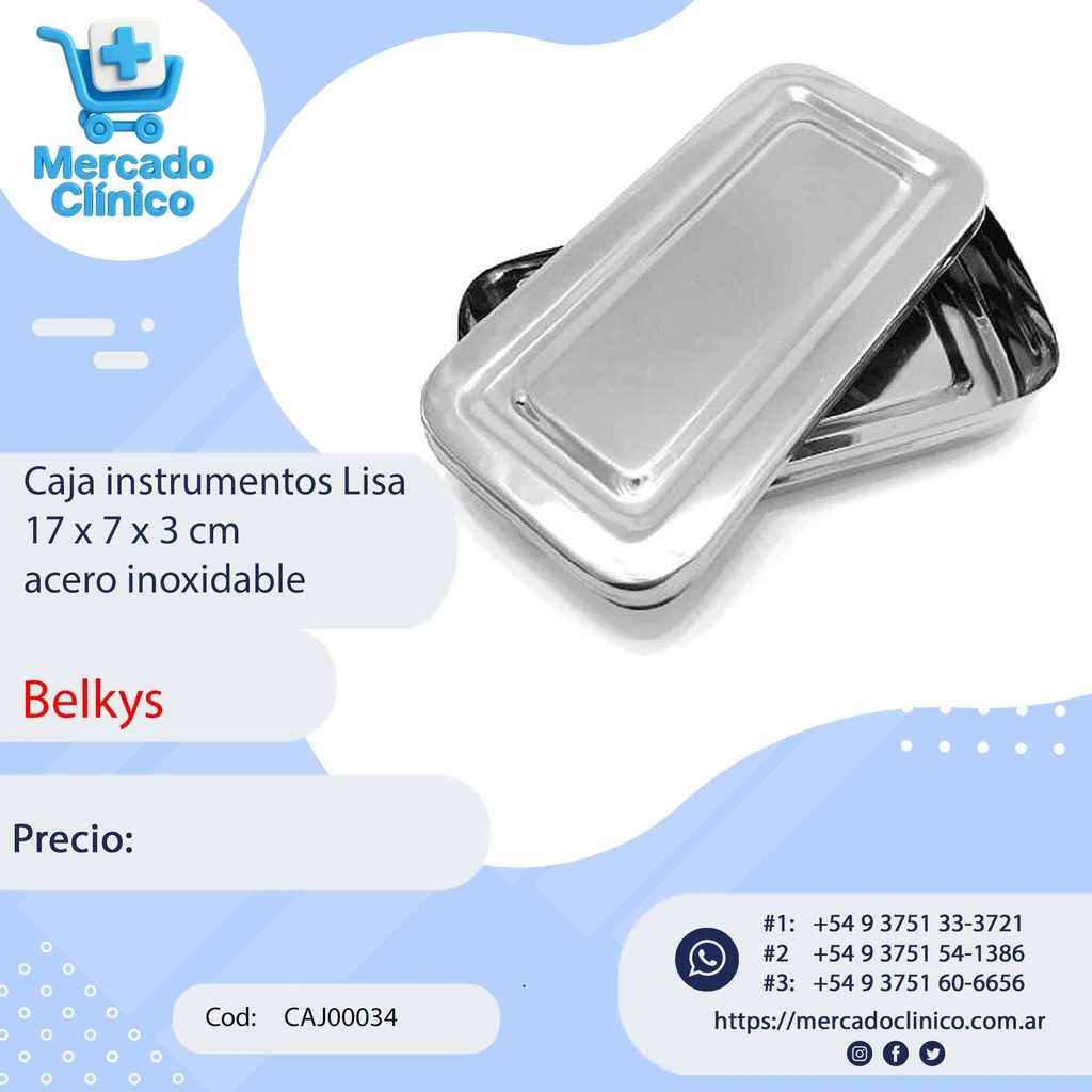 Caja instrumentos Lisa 17 x 7 x 3 cm  acero inoxidable - Belkys