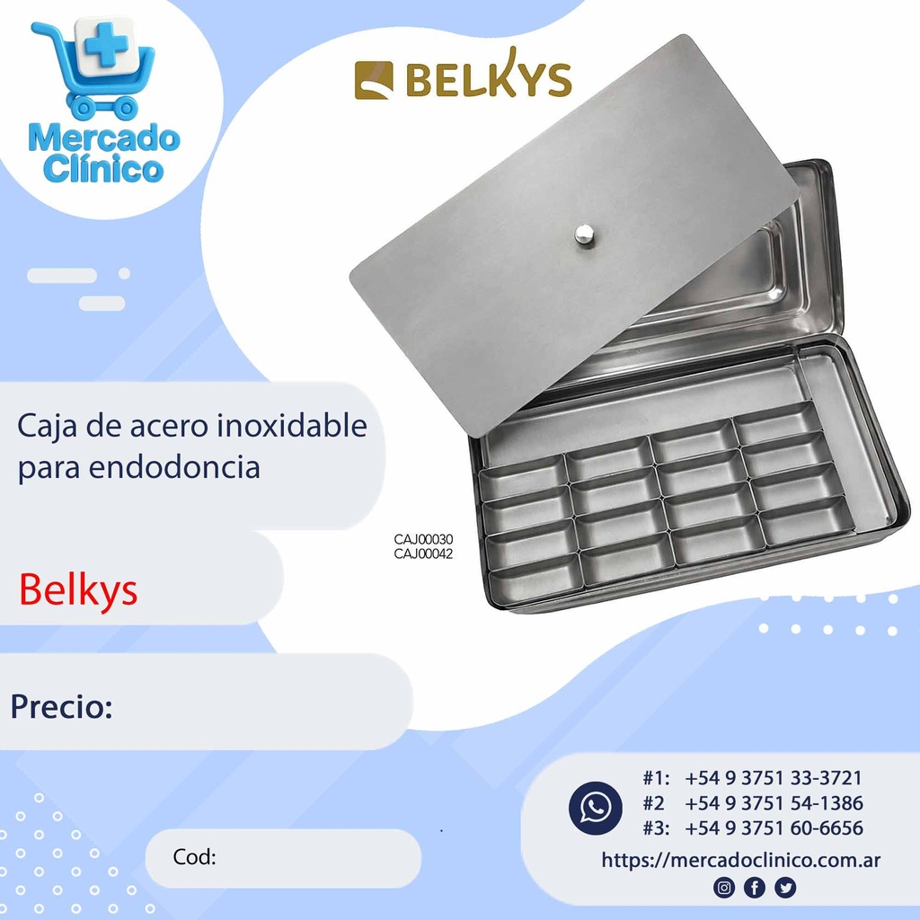 Caja de acero inoxidable para endodoncia - Belkys