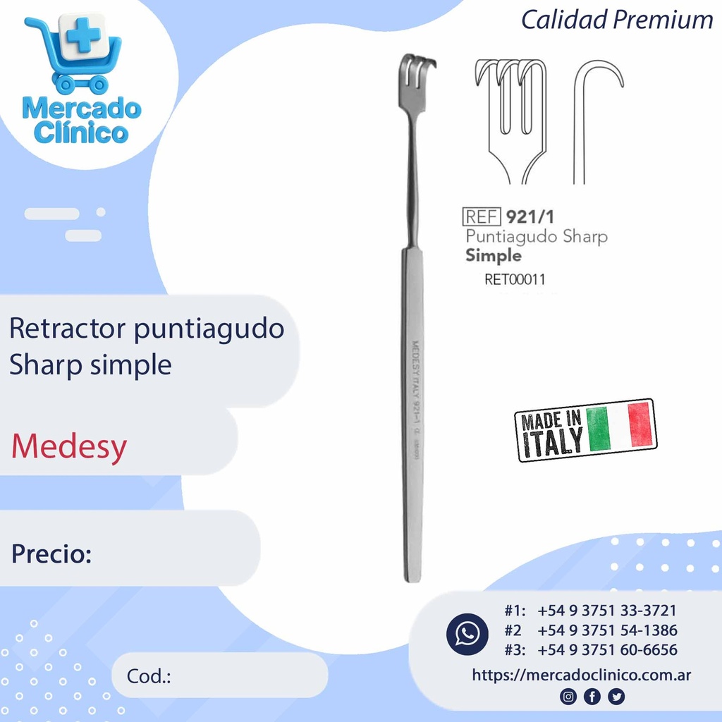 Retractor puntiagudo Sharp simple - Medesy