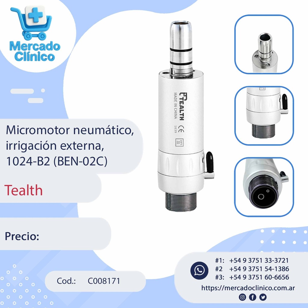 Micromotor neumático, irrigación externa, 1024-B2 (BEN-02C) - TEALTH 