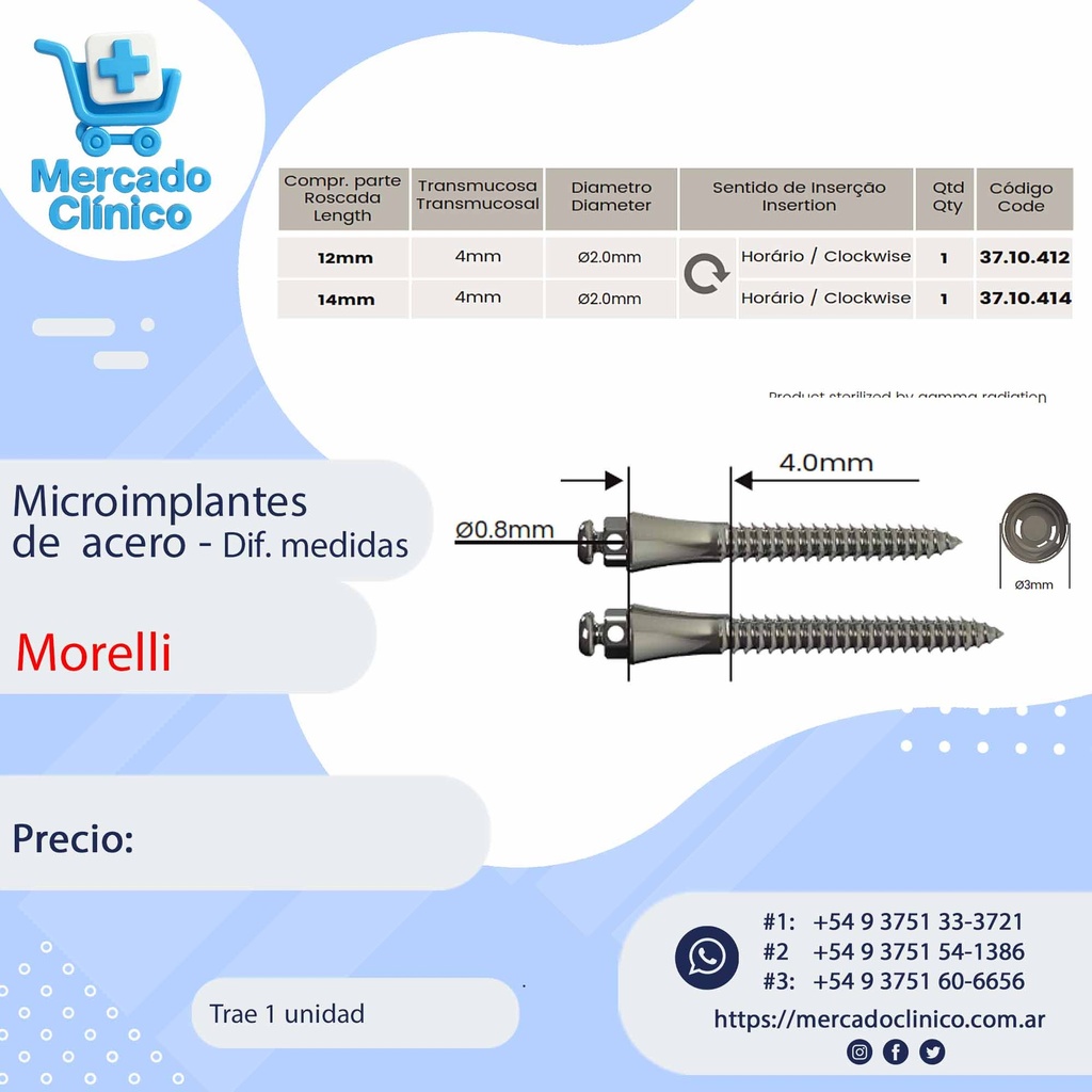 Microimplante de acero - extraradicular - Morelli 
