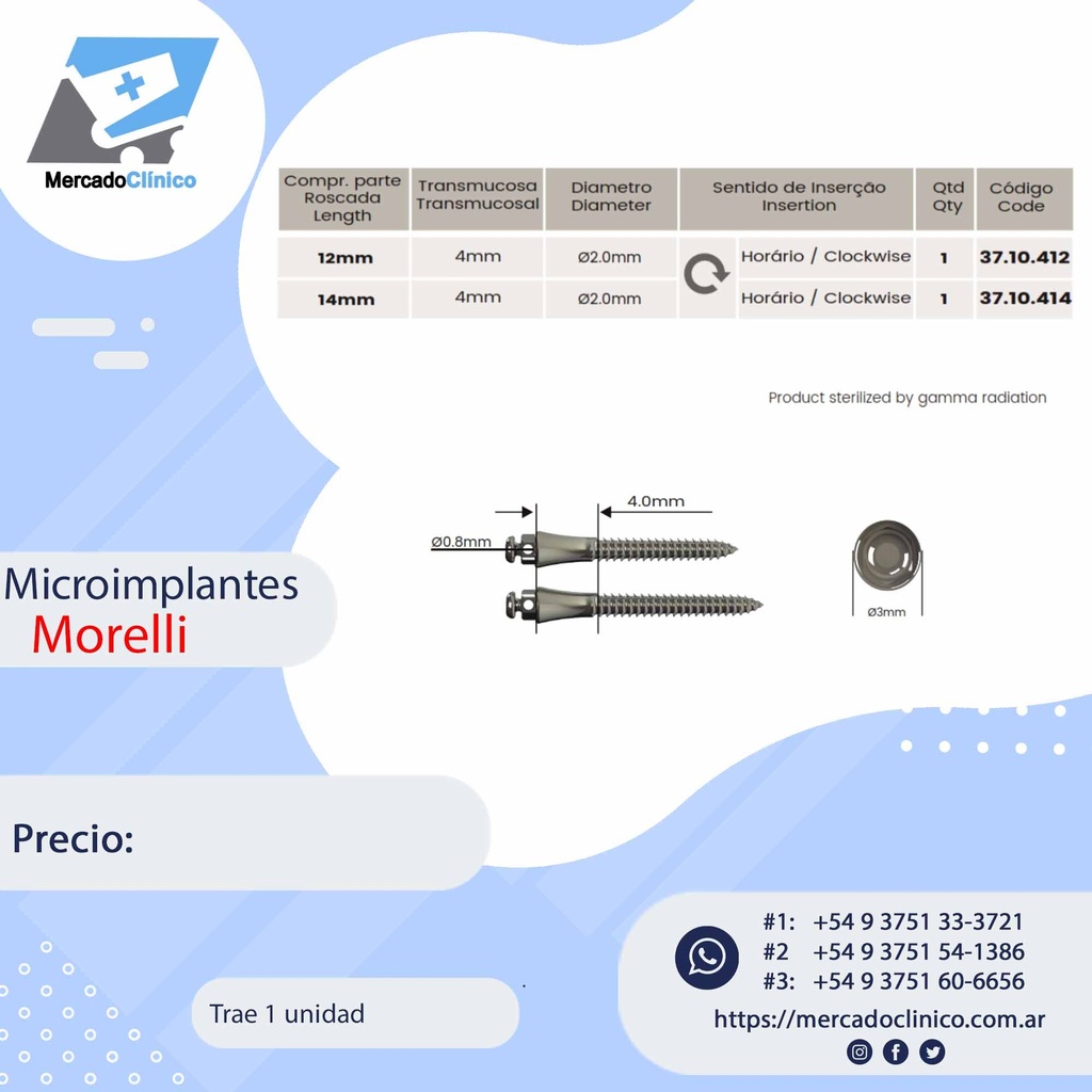 Microimplante de acero - extraradicular - Morelli