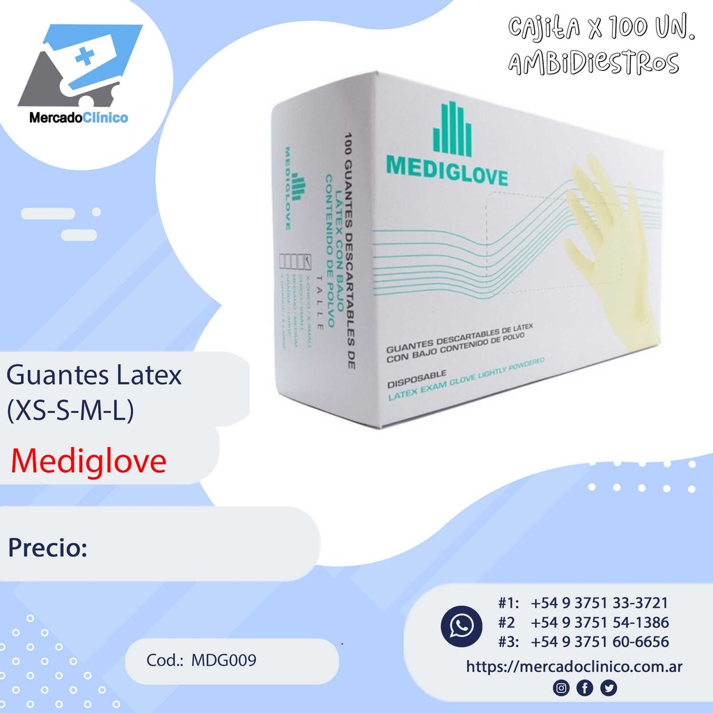 Guantes LATEX - Cajita x 100 Un -  Mediglove 