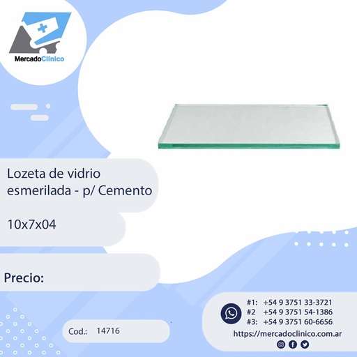 Lozeta de vidrio  esmerilada - p/ Cemento