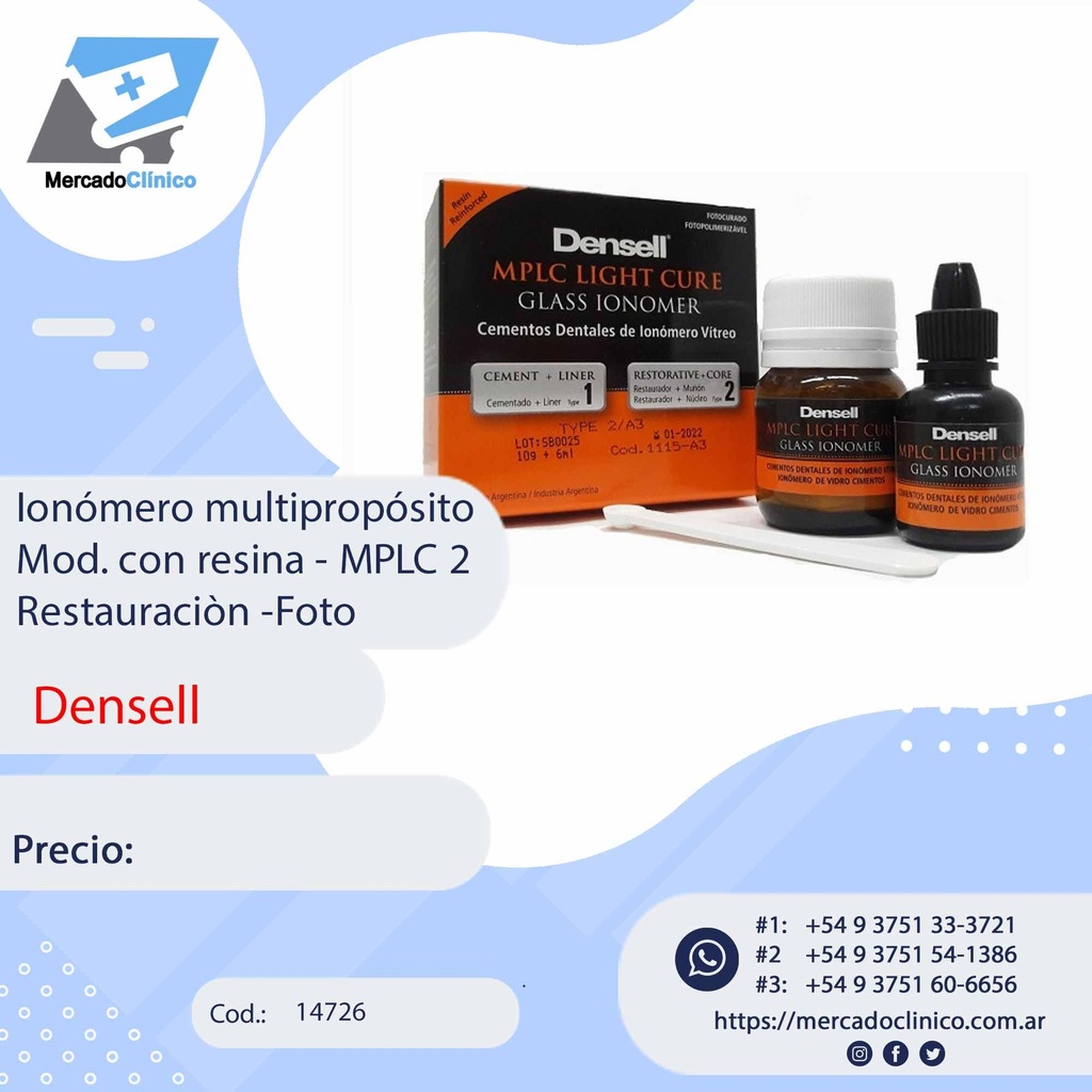 Ionómero multipropósito Mod. con resina - MPLC 2 Restauracion -Foto - Densell
