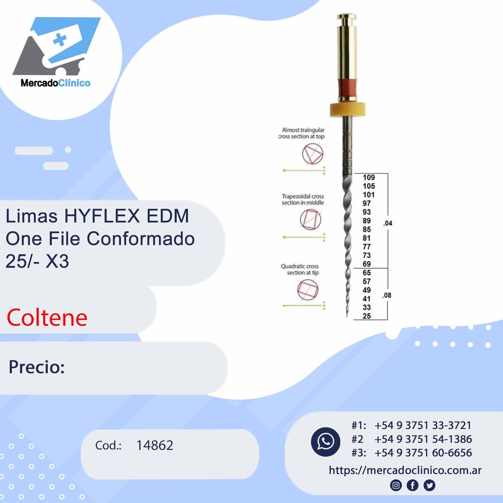 Limas HYFLEX EDM One File Conformado 25/- X3 - Coltene
