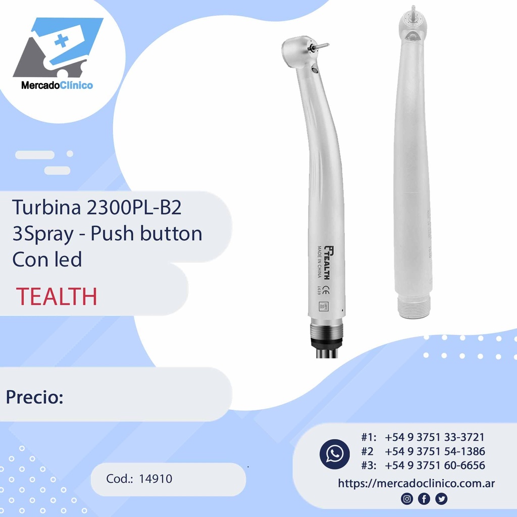 Turbina 2300PL-B2  (TPL3-W-B2) 3Spray - Push button Con led - TEALTH