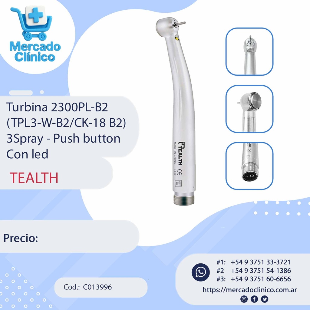 Turbina 2300PL-B2  (TPL3-W-B2) 3Spray - Push button Con led - TEALTH