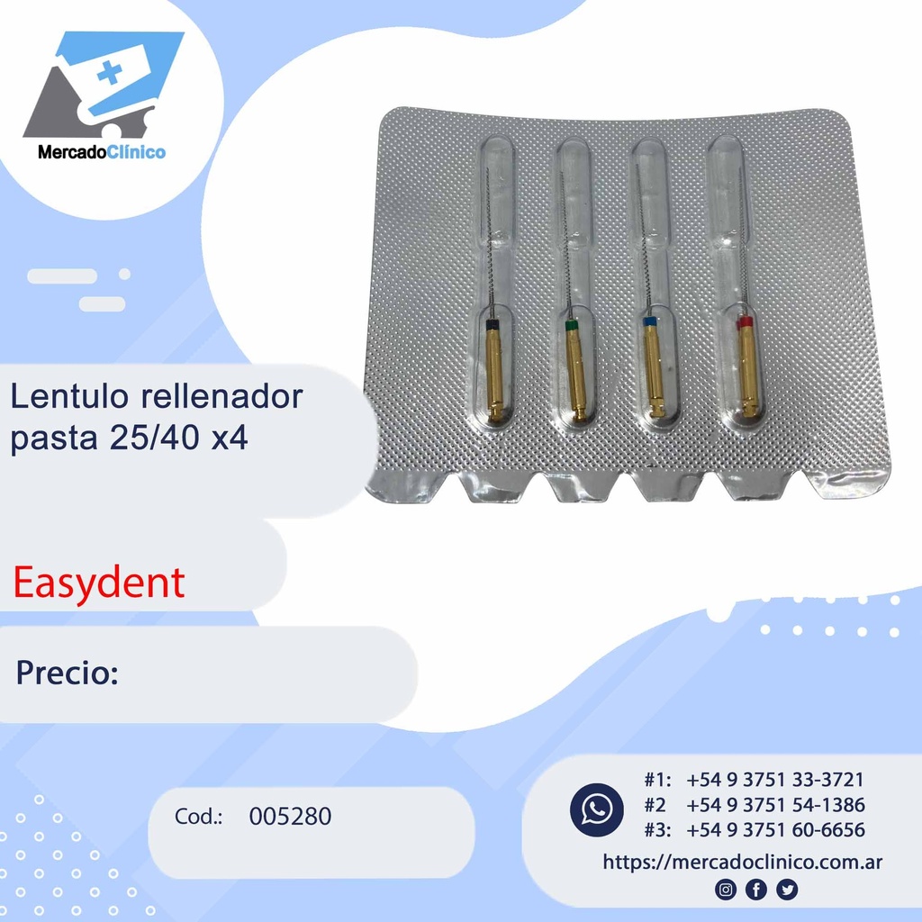 Lentulo rellenador pasta 25/40 x4 - 25mm - Easydent