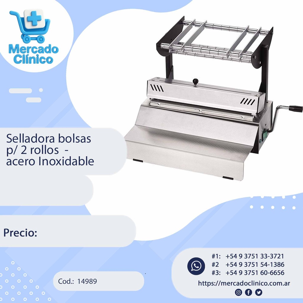 Selladora bolsas  p/ 2 rollos  -  acero Inoxidable