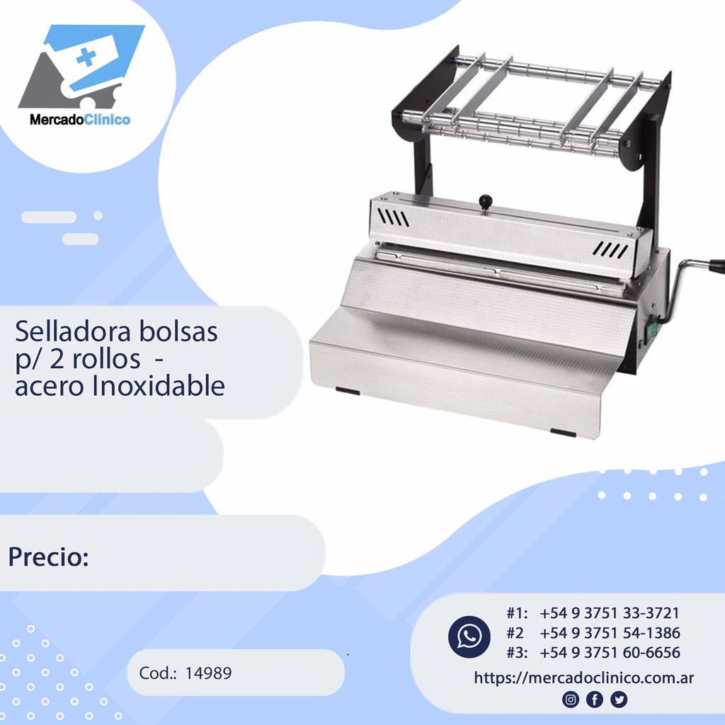 Selladora bolsas  p/ 2 rollos  -  acero Inoxidable
