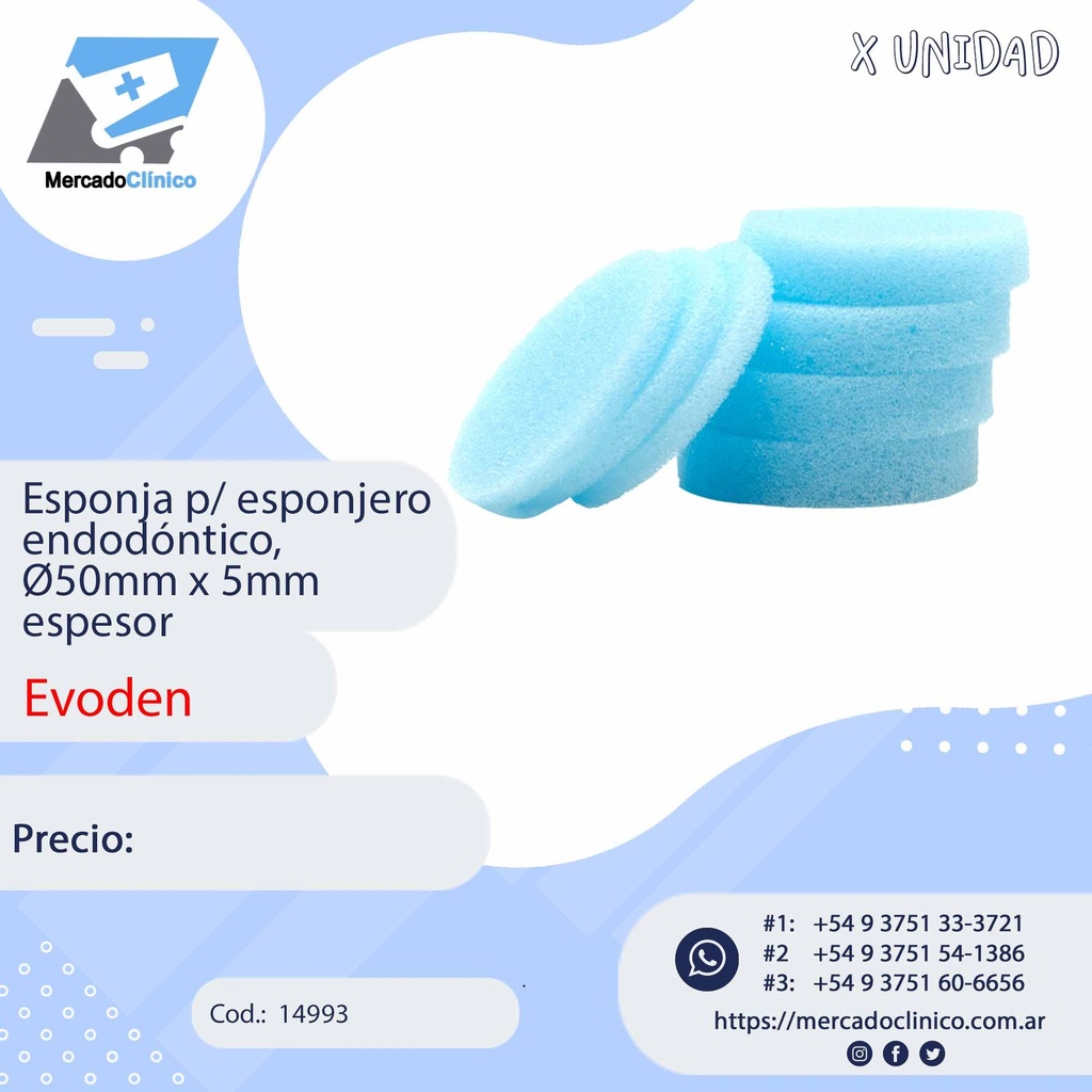 Esponja p/ esponjero endodóntico, Ø50mm x 5mm  espesor  - Evoden