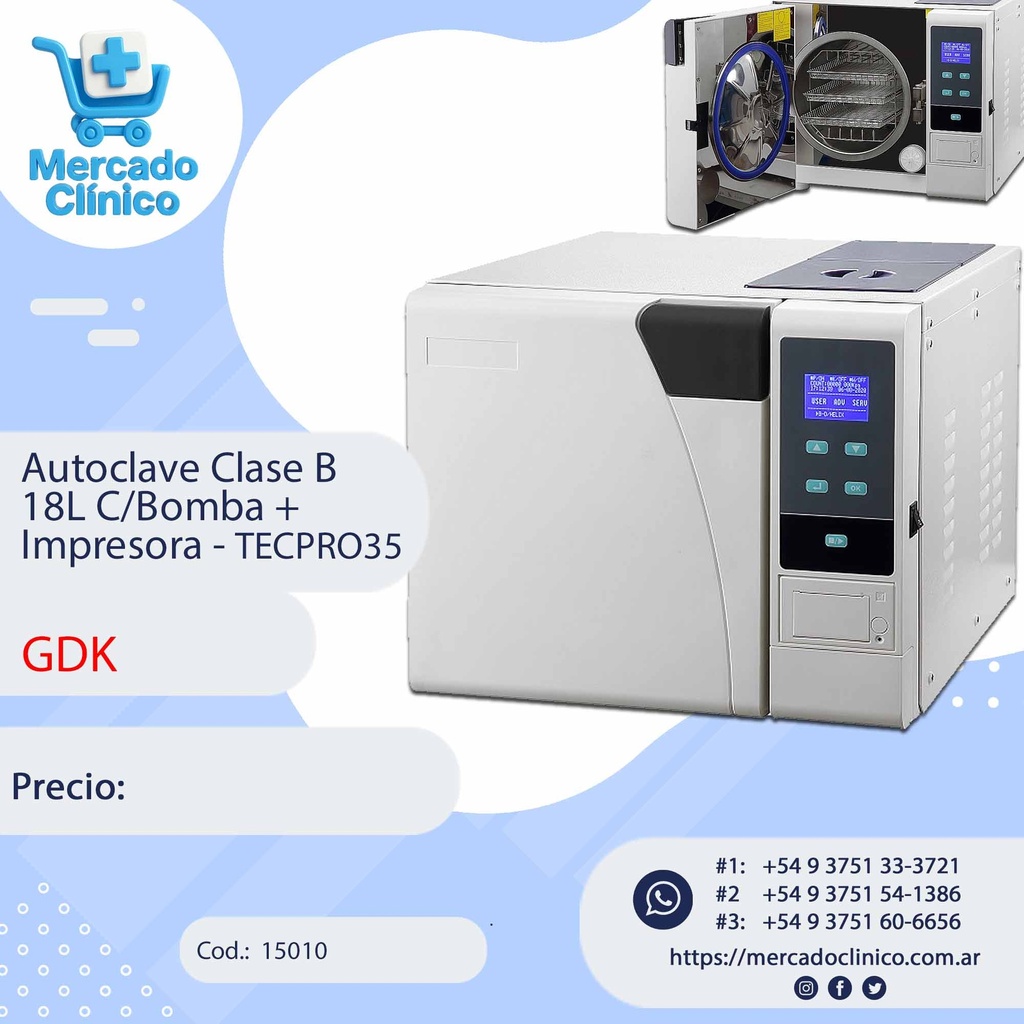 Autoclave Clase B 18L C/Bomba +  Impresora - TECPRO35 - GDK