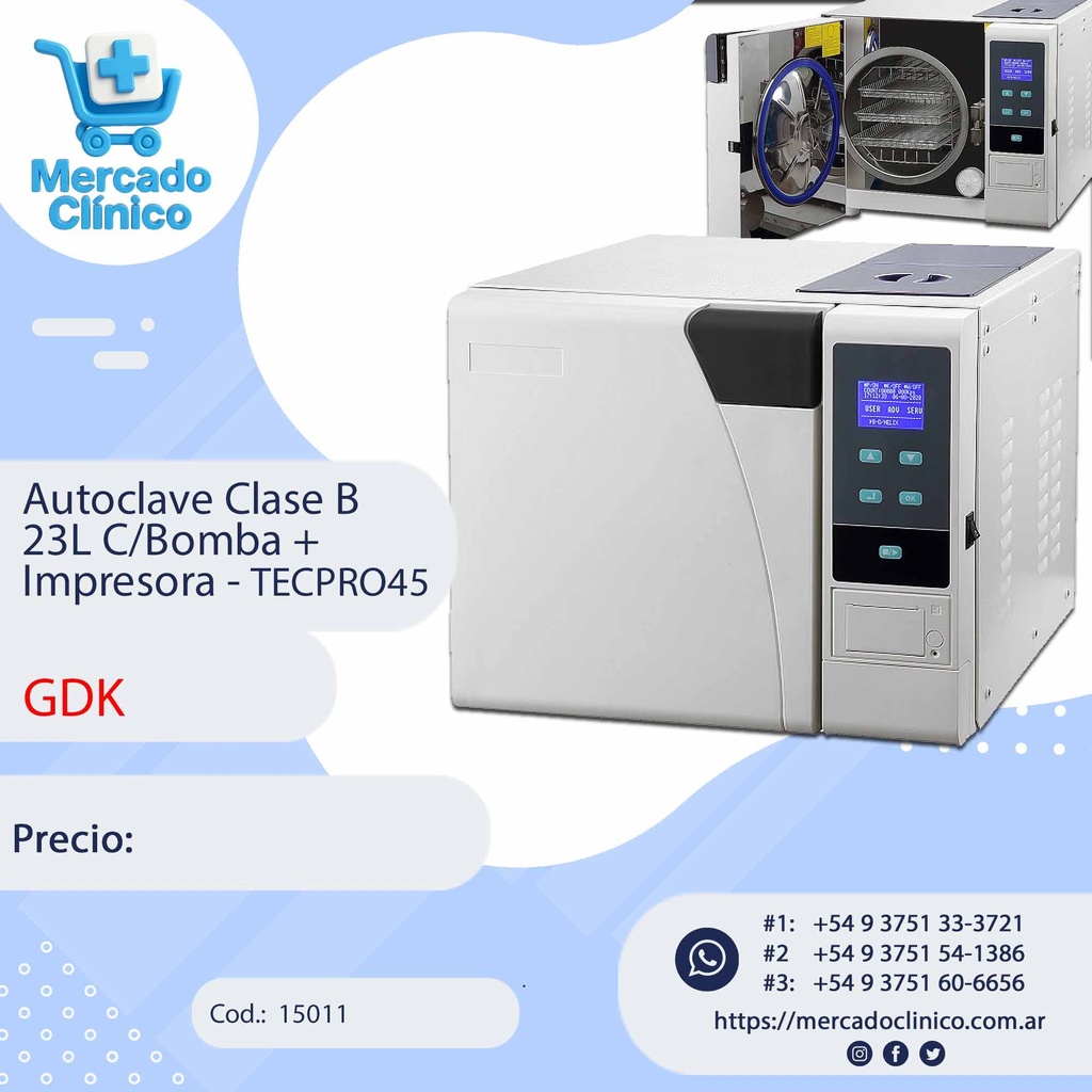 Autoclave Clase B 23L C/Bomba + Impresora - TECPRO45 - GDK