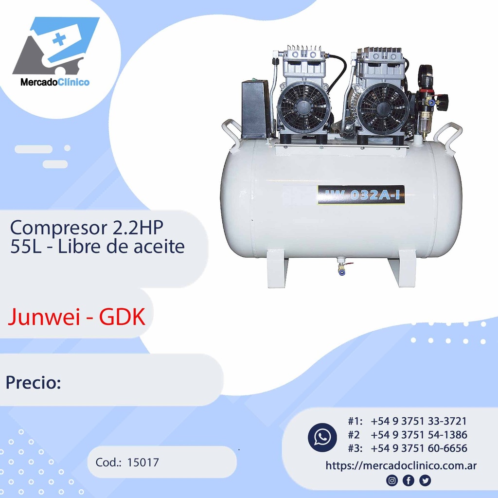 Compresor 2.2HP 55L - Libre de aceite - JUNWEI GDK